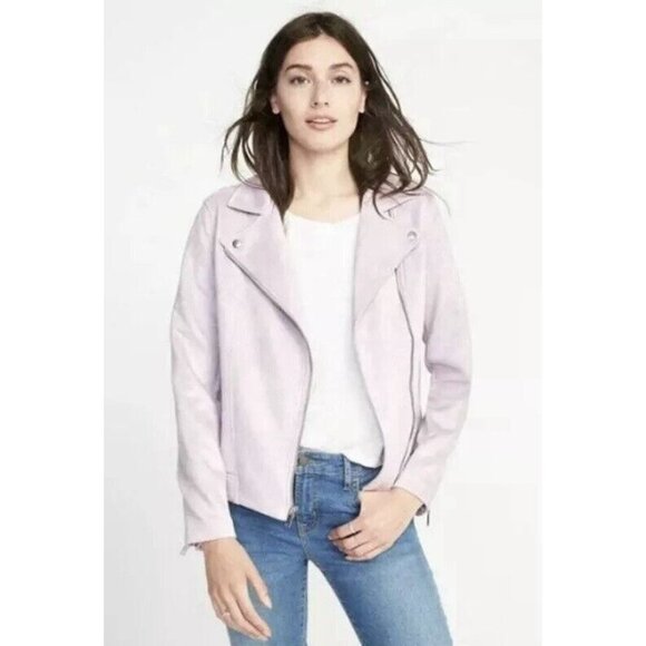 Old Navy Jacket Faux Suede Lavender Pinkish Color Size M NWOT Old Navy Moto Coat - Picture 1 of 7